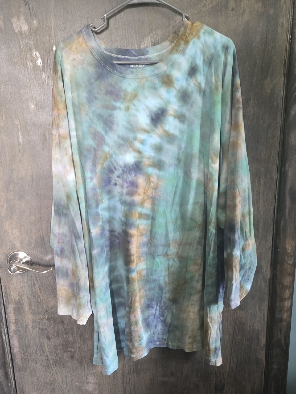 Old Navy Men's Long Sleeve Tie-Dye Tee - Aqua, Blue & Brown